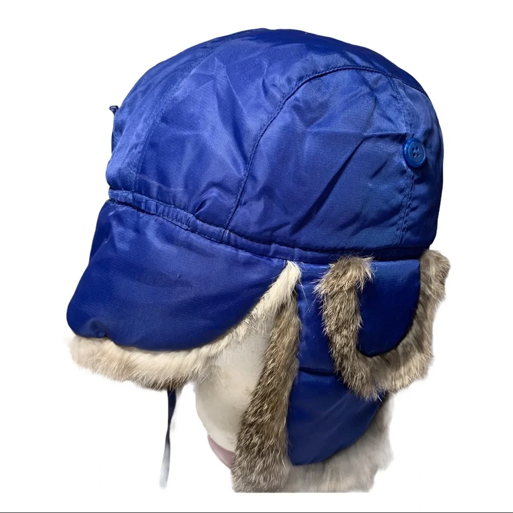 Youth Fur Lined Trapper Hat with Ear Flaps Blue